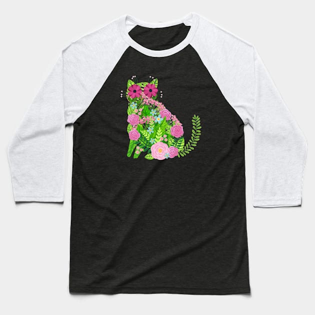 Flower cat Baseball T-Shirt by Planet Cat Studio